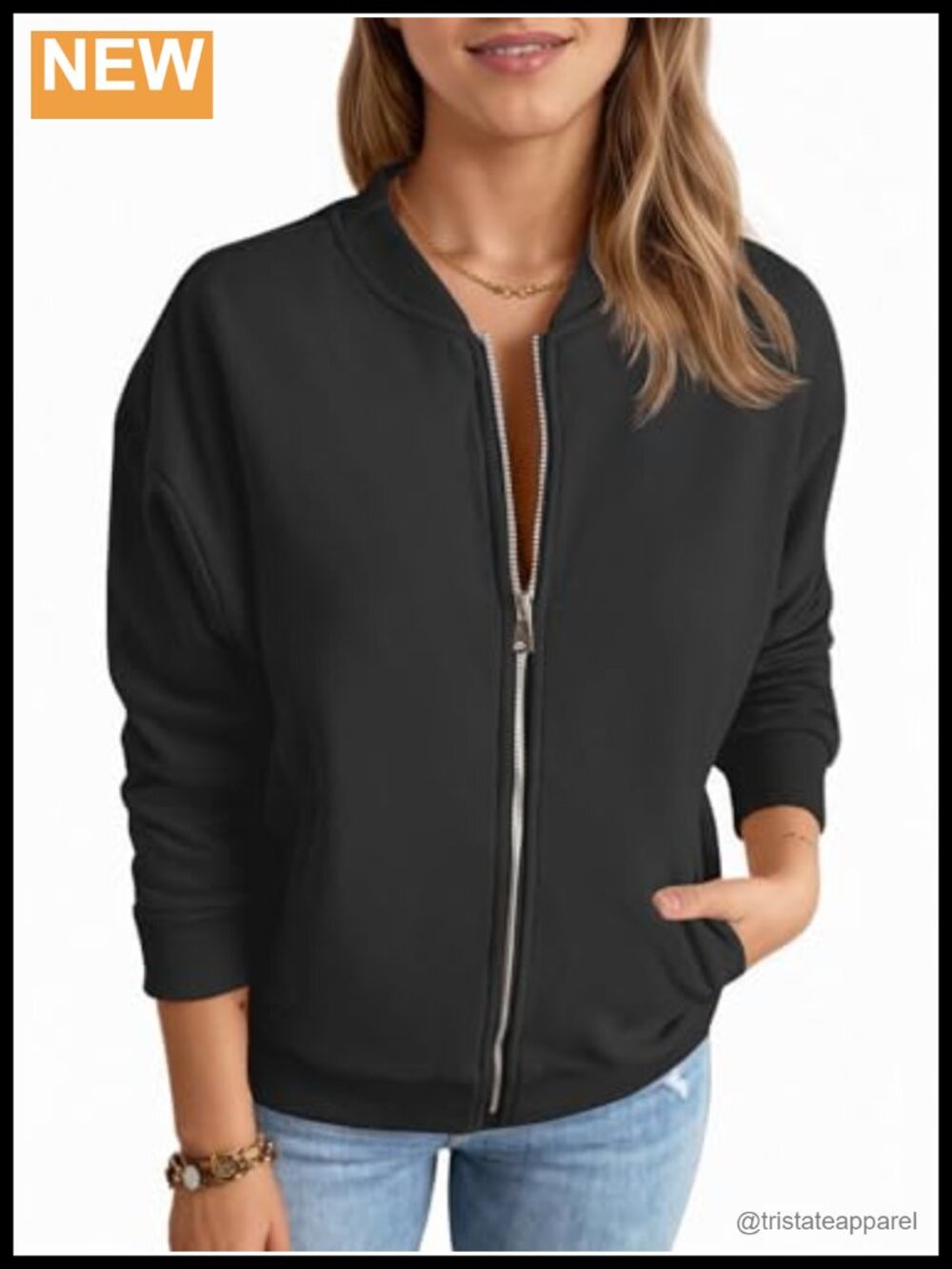 Fisoew Women's Zip Up Long Sleeve Sweatshirt Jacket Casual Loose Coat with